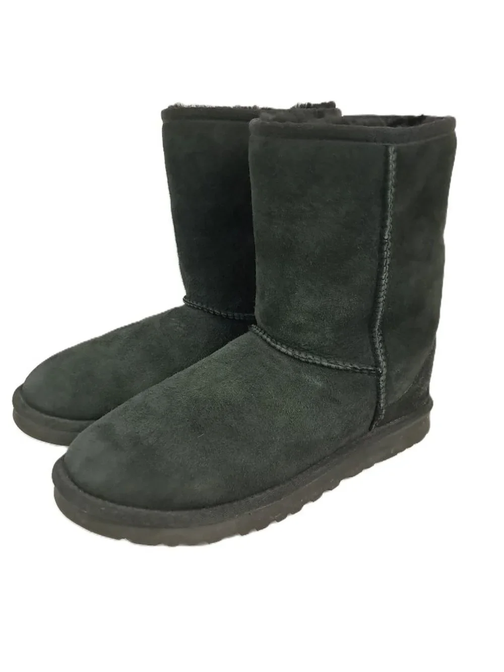 UGG Classic Short Boots Women 9 Faded Black Leather Sheepskin Lined Pull On 5825